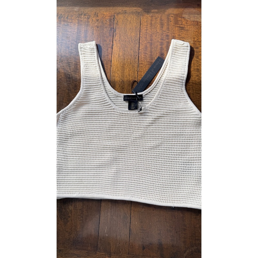 House of Harlow 1960 Women Ivory Knit Crop Tank Top Scoop Neck Cream Large NWT